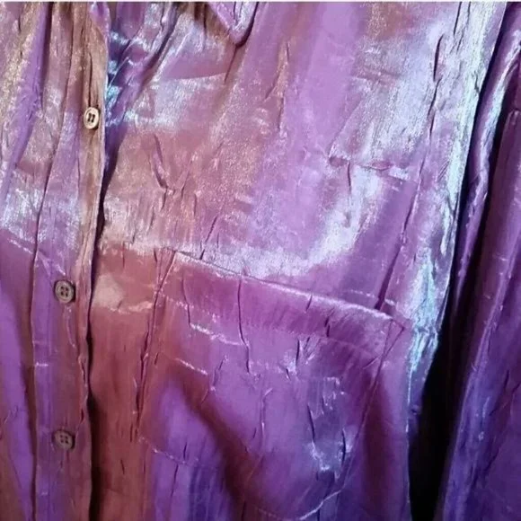Karen Kane Purple Metallic Shimmer Button Up Blouse Top - Picture 3 of 6